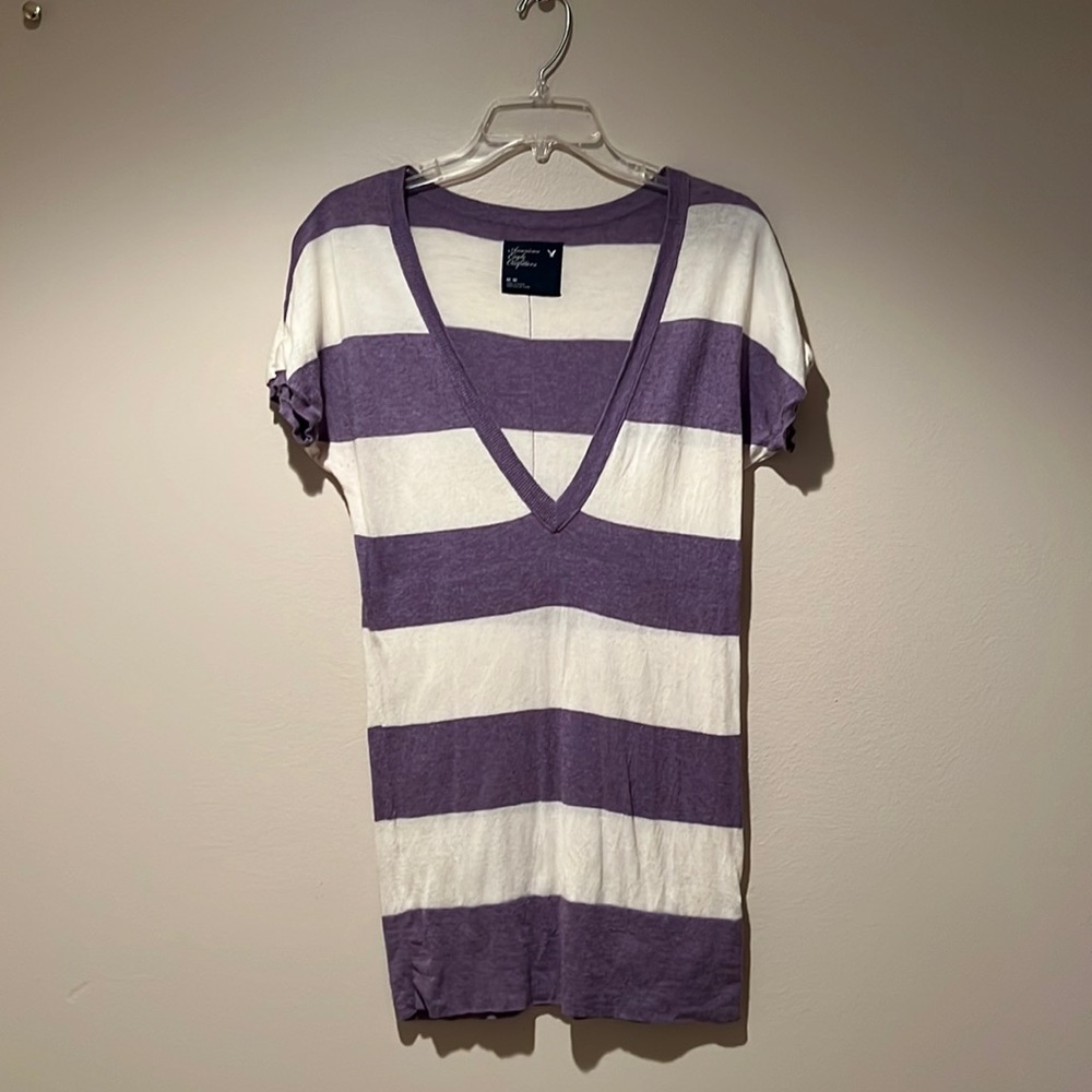 American Eagle purple and white striped tunic
